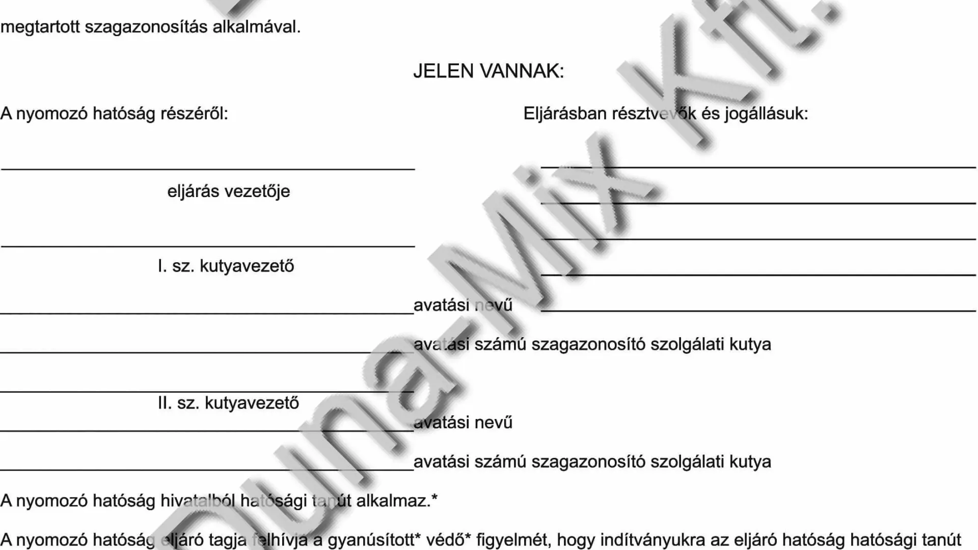 Jegyzőkönyv szagazonosításról